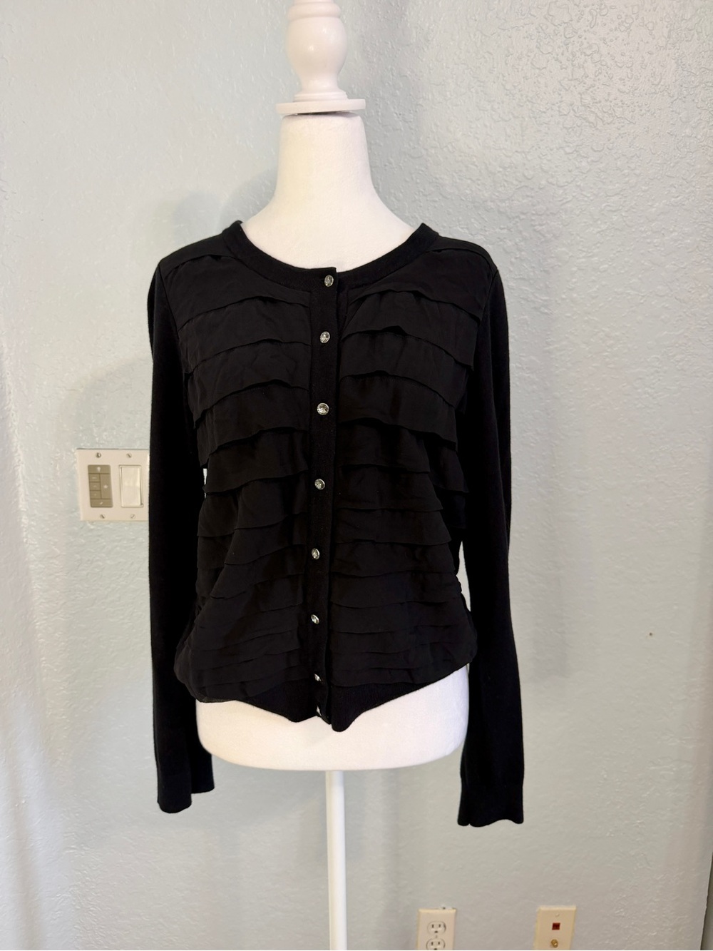 Ann Taylor Black Ruffle Front Cardigan